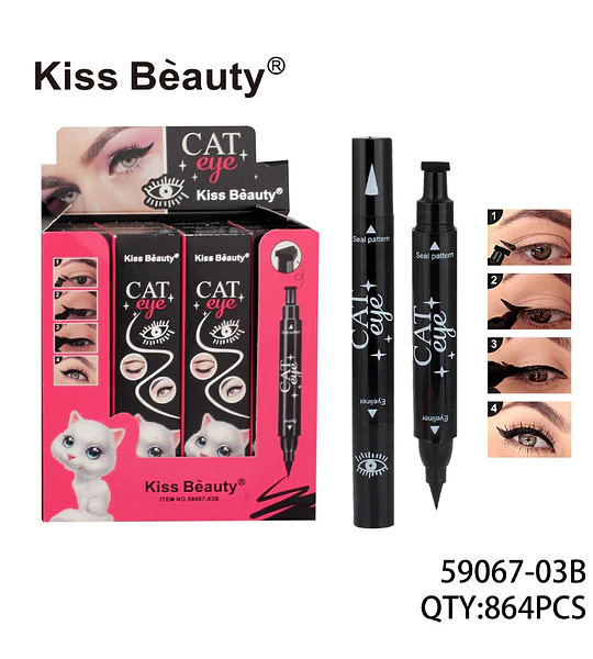 Delineador Líquido Doble Punta con Sello para Ojos Cat Eye Kiss Beauty