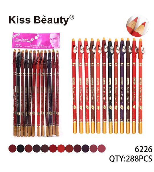 Lápices delineadores Kiss Beauty Miss Demi para ojos y labios, 288 unidades