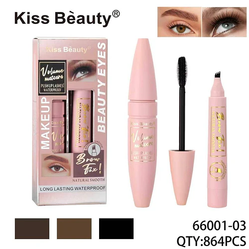 Set de Maquillaje de Ojos Kiss Bèauty: Máscara de Volumen Waterproof y Fijador de Cejas - Chuys Beautys | Chuy's Beautys