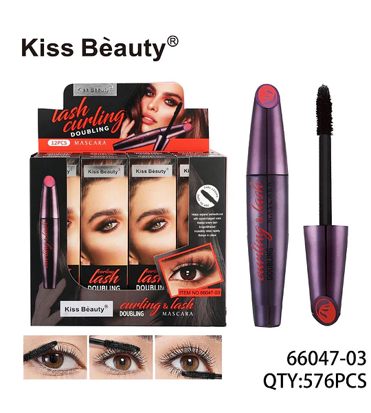 Máscara de Pestañas Kiss Beauty Curling & Doubling Efecto Volumen