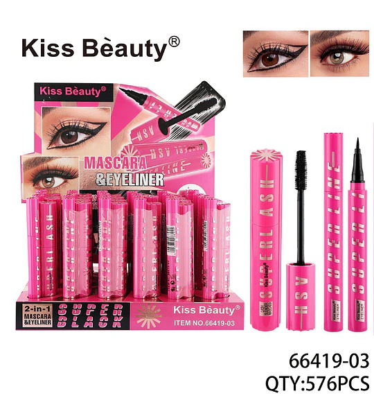 Máscara y Delineador 2 en 1 Super Black Kiss Beauty