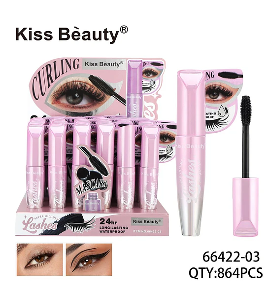 Máscara de Pestañas Rizadora Super Volumen 24h Waterproof Kiss Beauty