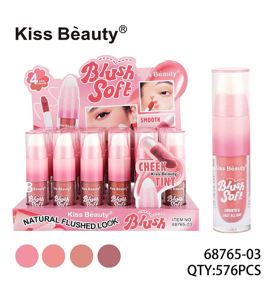 Kiss Beauty Blush Soft Tinta Líquida para Mejillas con Aplicador Esponja