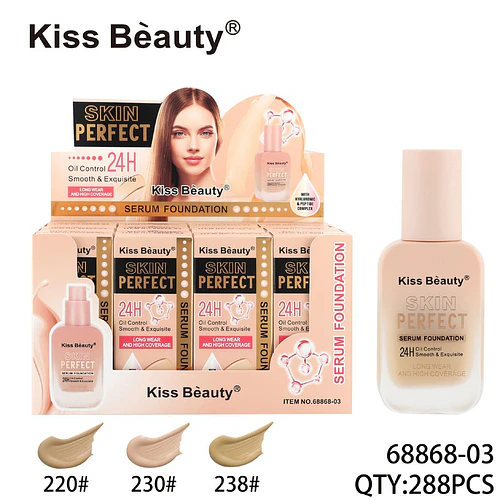 Base de Maquillaje Serum Kiss Beauty Skin Perfect 24H Control de Grasa y Alta Cobertura - Chuys Beautys | Chuy's Beautys