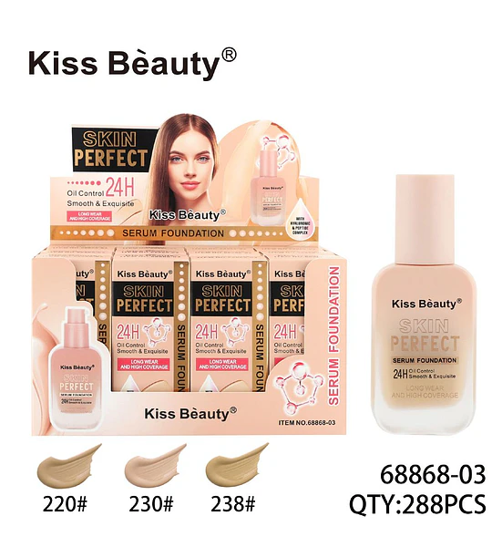 Base de Maquillaje Serum Kiss Beauty Skin Perfect 24H Control de Grasa y Alta Cobertura