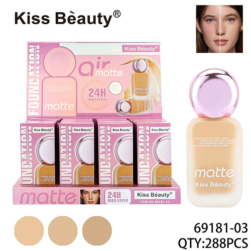 Base de Maquillaje Air Matte Larga Duración Kiss Beauty 24H Alta Cobertura - Chuys Beautys | Chuy's Beautys