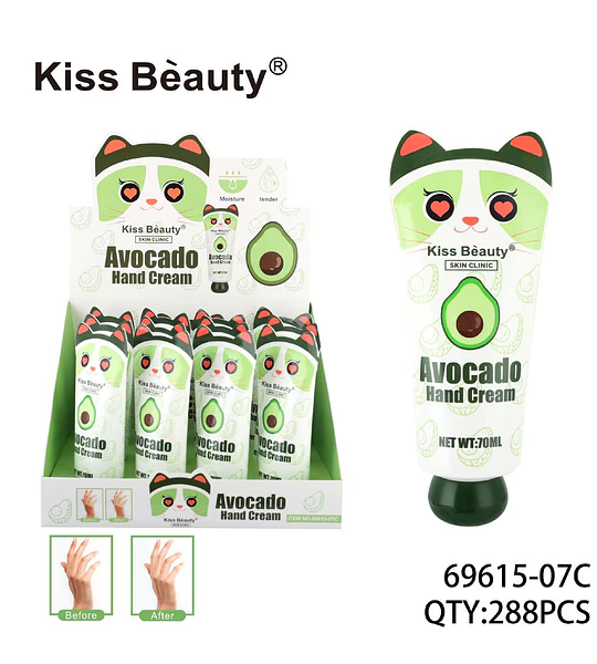 Crema de Manos Hidratante de Aguacate Kiss Bèauty Skin Clinic con Diseño de Gato