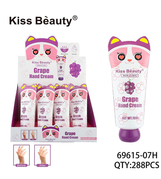 Crema de Manos Hidratante Kiss Beauty con Extracto de Uva y Diseño de Gato
