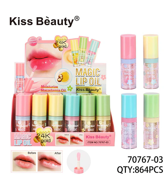 Aceite Labial Mágico Kiss Beauty con Colágeno Vegano y Oro 24K