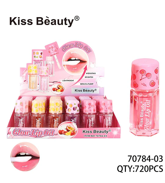 Aceite labial Kiss Beauty Glow con brillo hidratante y reparador de frutas