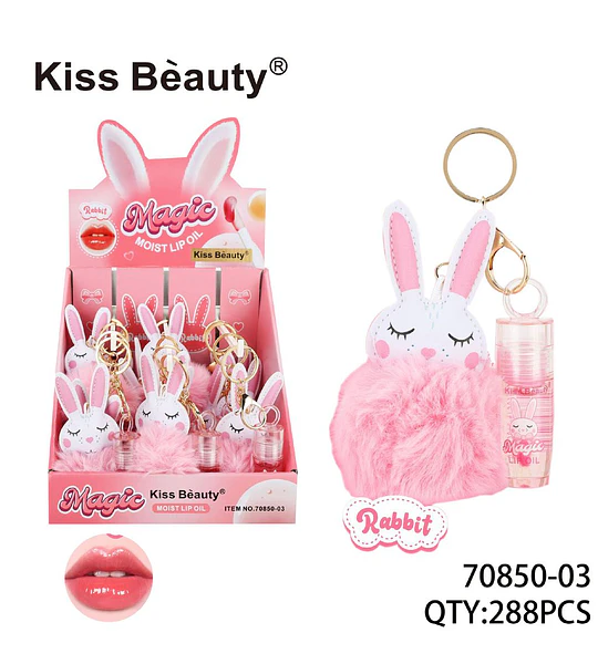 Magic Moist Lip Oil Kiss Bèauty con Llavero de Conejo Peludo