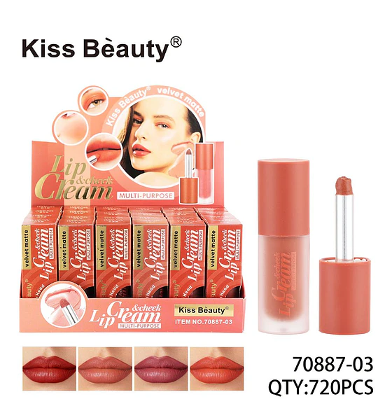 Labial y Rubor Crema Velvet Matte Multiuso Kiss Beauty