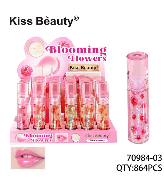 Aceite Labial Mágico Kiss Bèauty Blooming Flowers con Pétalos