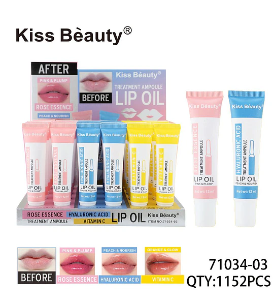 Set de Aceites Labiales Tratamiento Ampolla Kiss Beauty con Esencias
