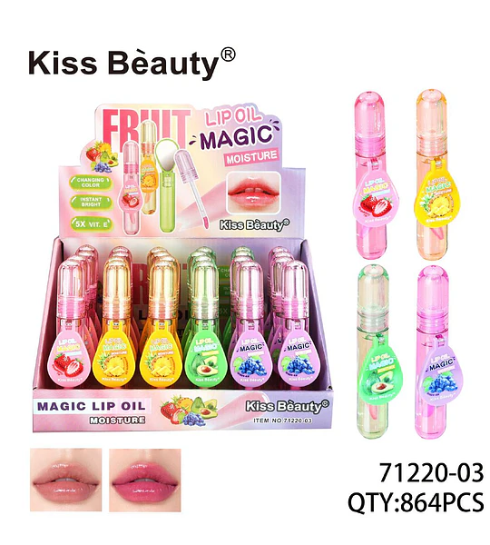 Aceite Labial Mágico Hidratante Kiss Beauty con Cambio de Color y Frutas