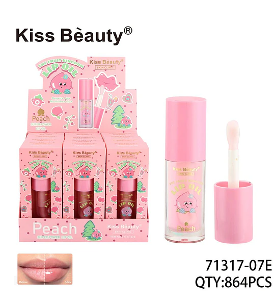 Aceite labial Super Power de durazno Kiss Beauty para labios reparados y nutridos