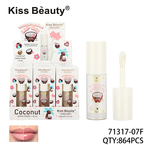 Aceite labial nutritivo de coco Kiss Bèauty para labios voluminosos y brillantes - Chuys Beautys | Chuy's Beautys
