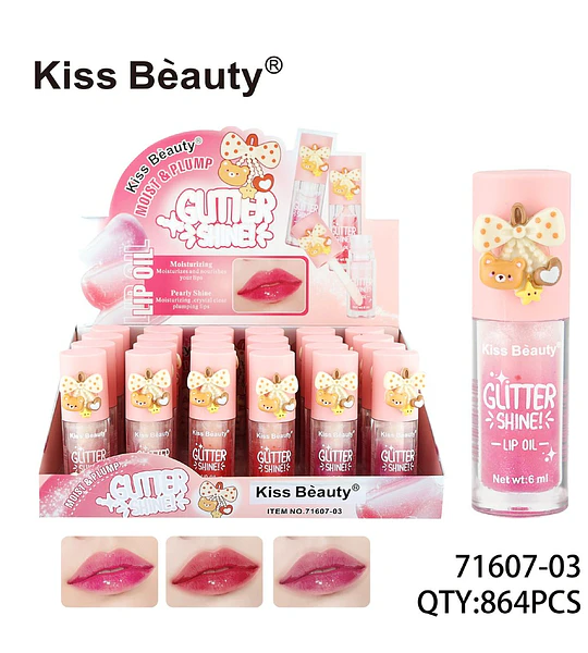 Aceite Labial Glitter y Brillo Hidratante con Efecto Volumen Kiss Beauty