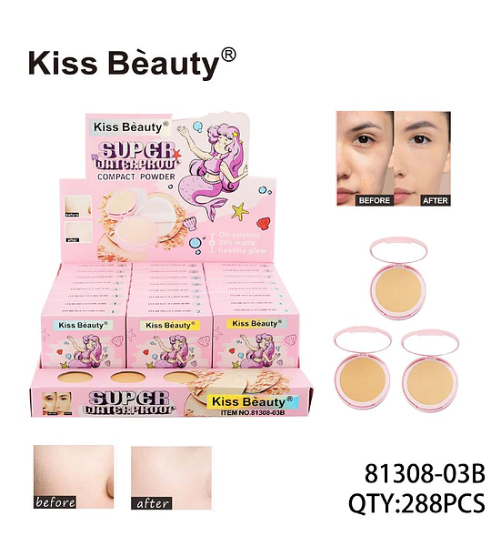 Polvo Compacto Super Waterproof Kiss Beauty Control de Grasa