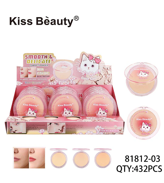 Polvo Compacto Kiss Beauty Smooth & Delicate con Control de Aceite y Acabado Mate