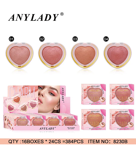 Colorete Horneado Corazón Anylady en Tonos Variados para Rostro