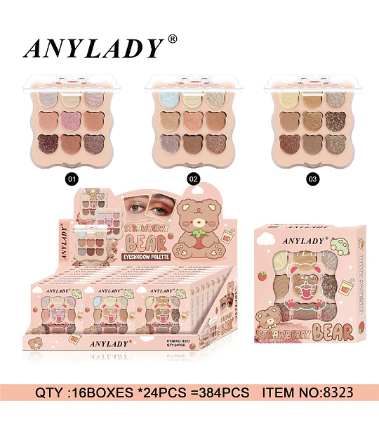 Paleta de Sombras de Ojos AnyLady Strawberry Bear con 9 Tonos