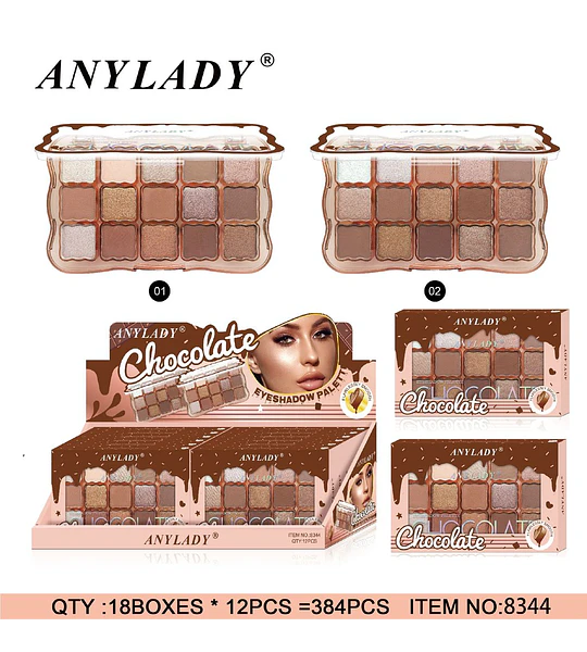 Paleta de Sombras Anylady Chocolate con 15 Tonos Neutros y Brillantes