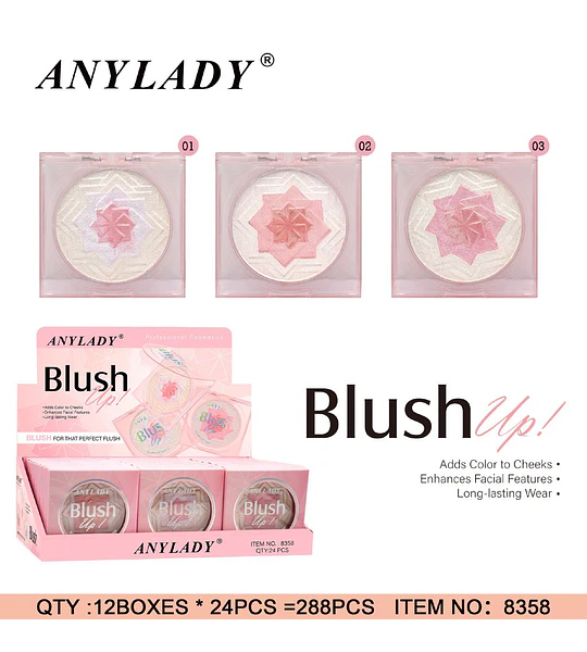 Rubor Compacto Iluminador AnyLady Blush Up! Larga Duración