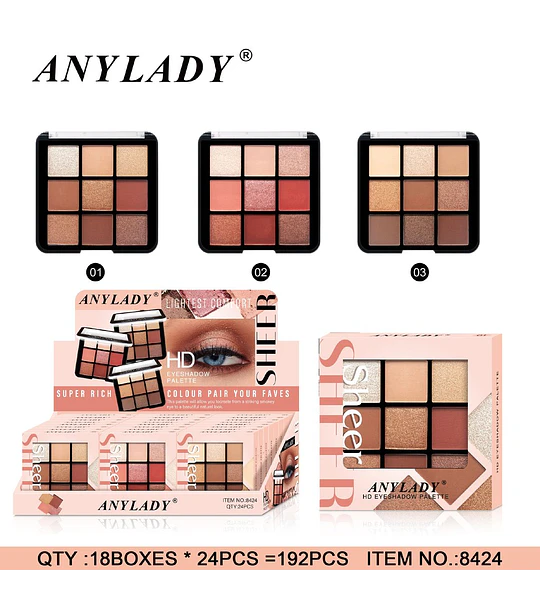 Paleta de Sombras de Ojos HD Anylady Sheer de 9 Tonos Variados