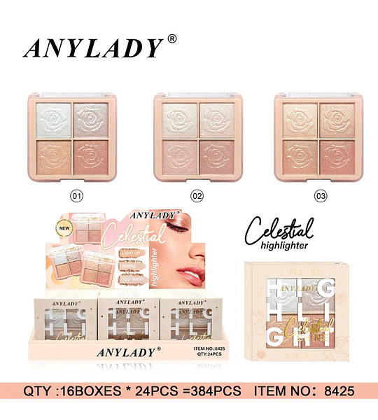 Paleta de Iluminadores Celestial ANYLADY con 4 Tonos Radiantes