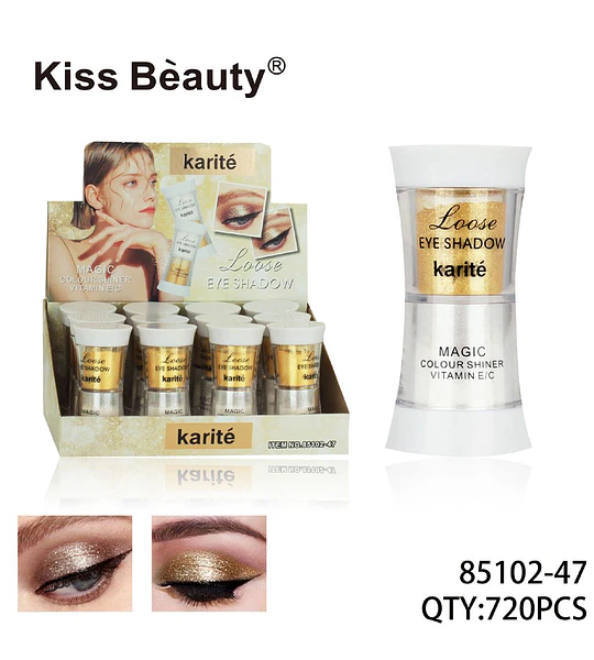 Sombra de Ojos Suelta y Brillo Doble Efecto Karité Kiss Beauty