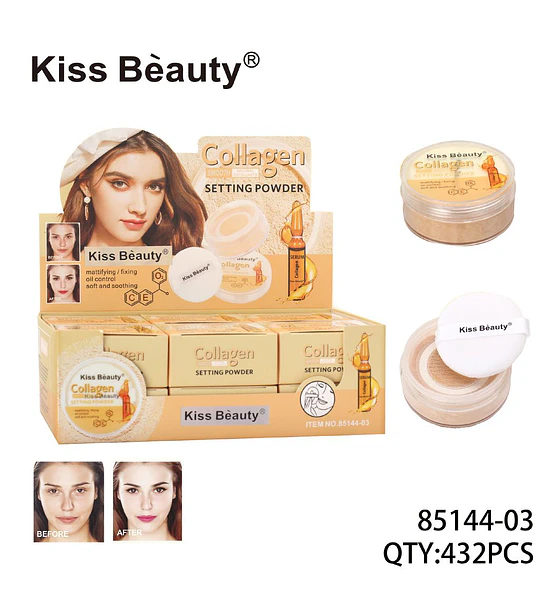 Polvo Fijador Facial Kiss Beauty Collagen con Control de Grasa