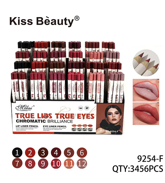 Lápices delineadores de labios y ojos Kiss Beauty Melai Chromatic Brilliance, 12 tonos