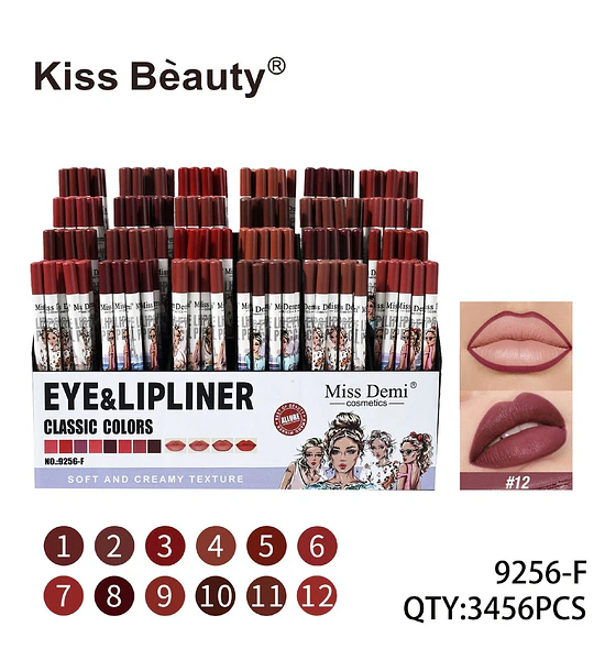 Set Delineadores de Ojos y Labios Kiss Beauty Miss Demi Tonos Clásicos