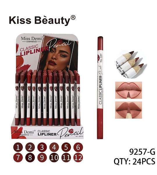 Lápices Delineadores de Labios Clásicos Miss Demi, Set Surtido de 12 Tonos