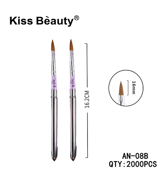 Pincel profesional para uñas acrílicas Kiss Bèauty Nº 8 de 16.2 cm