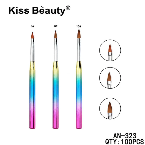 Set de Pinceles para Uñas Acrílicas y Gel Kiss Bèauty con Mango Arcoíris - Chuys Beautys | Chuy's Beautys