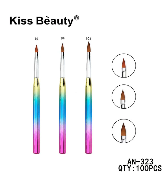 Set de Pinceles para Uñas Acrílicas y Gel Kiss Bèauty con Mango Arcoíris