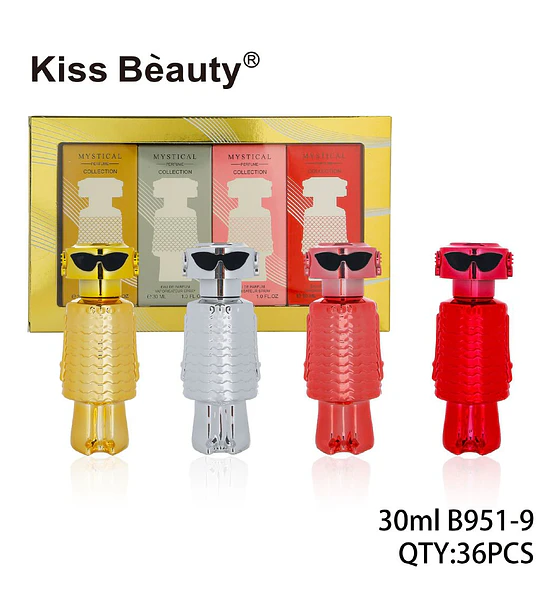 Set de 4 fragancias Kiss Beauty Mystical Collection en envases de robot 30ml