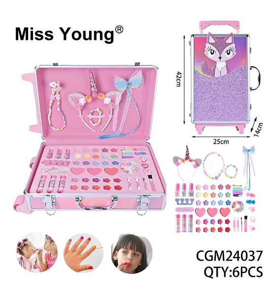 Kit de Maquillaje y Accesorios Infantil Miss Young con Estuche de Viaje Glitter