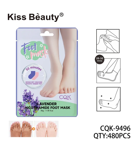Mascarilla para Pies Reparadora de Lavanda y Niacinamida Kiss Bèauty