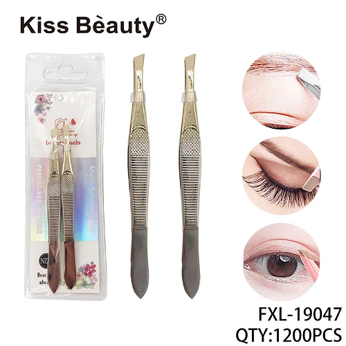 Pinzas de precisión doradas Kiss Bèauty para cejas y aplicación de pestañas - Chuys Beautys | Chuy's Beautys