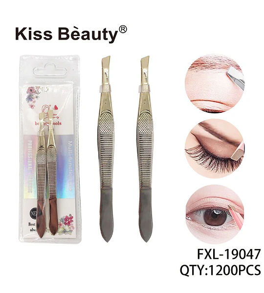 Pinzas de precisión doradas Kiss Bèauty para cejas y aplicación de pestañas