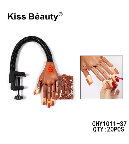 Mano de Práctica Articulada para Uñas Kiss Bèauty con Soporte y Puntas