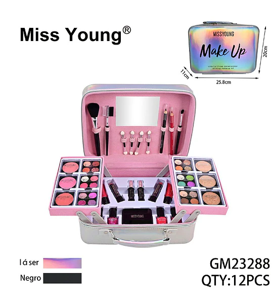 Estuche de Maquillaje Completo Miss Young con Variedad de Cosméticos y Accesorios