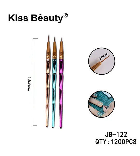 Set de 3 pinceles finos para nail art de diseño facetado Kiss Bèauty