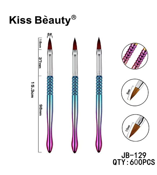 Pinceles para uñas acrílicas y gel con mango degradado Kiss Bèauty