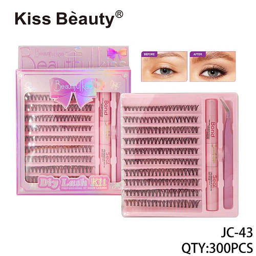 Kit de Pestañas Individuales Kiss Beauty para Aplicación en Casa con Adhesivo y Pinzas - Chuys Beautys | Chuy's Beautys