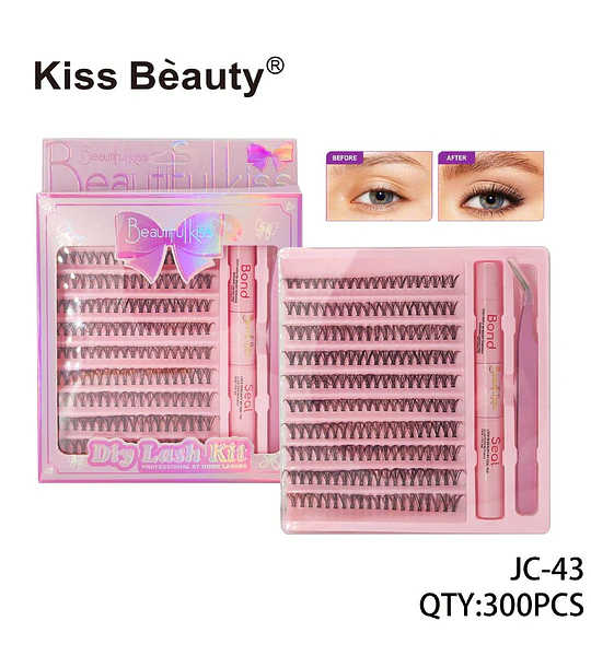 Kit de Pestañas Individuales Kiss Beauty para Aplicación en Casa con Adhesivo y Pinzas
