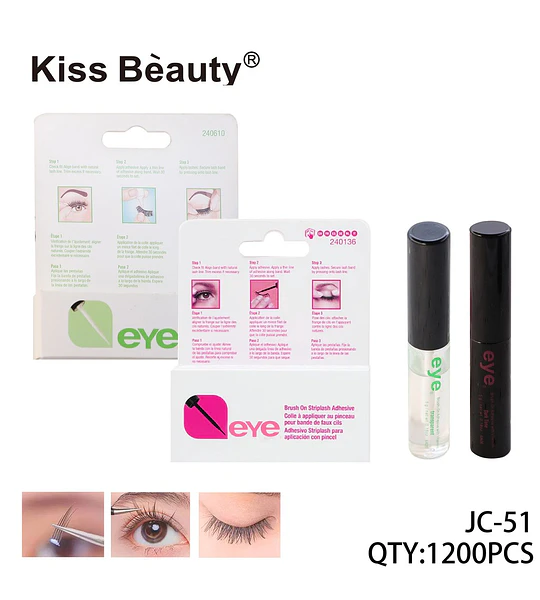 Adhesivo para Pestañas Postizas con Brocha Kiss Bèauty, Tono Transparente y Oscuro